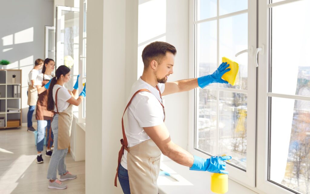 Maid cleaning window. Check how much the estimated cost.